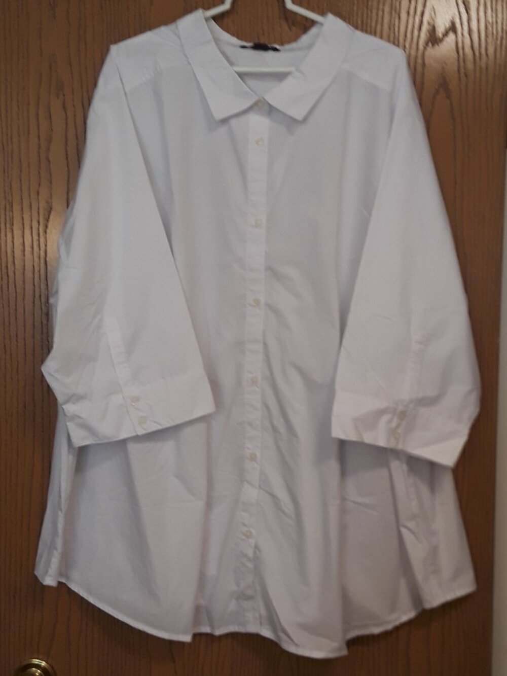 Roaman's New White Collared 3/4 Sleeve Button Down Top 38W/5X Factory Bag Plus